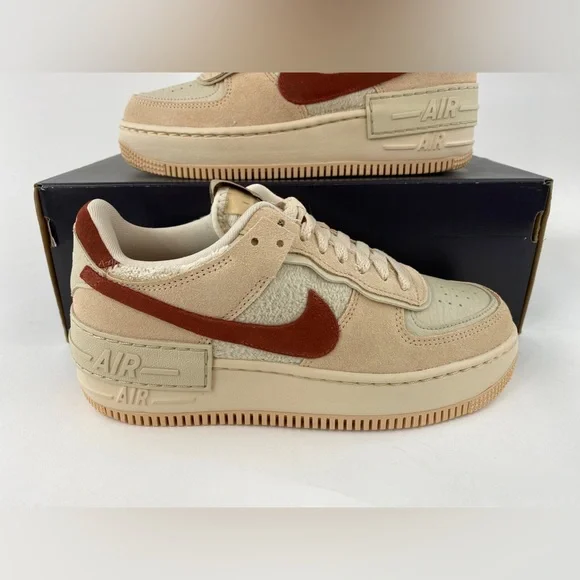 Nike Air Force 1 Shadow Shimmer Mars Stone Women's Sneakers Shoes Beige Red - Picture 6 of 12